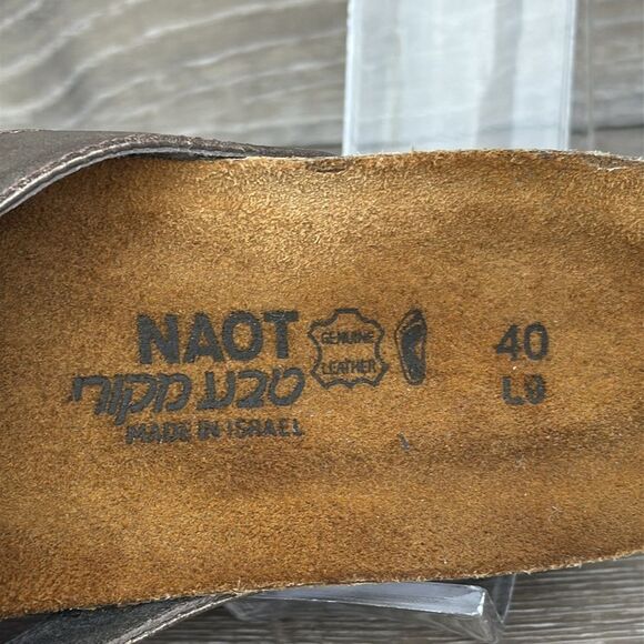 Naot Eve Brown Leather Women's Sz 9/EU 40 Slip On Open Toe Platform Wedge Sandal - Picture 11 of 11